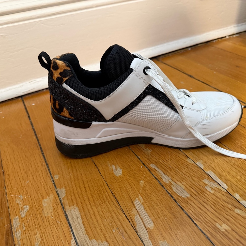 Michael Kors White and Black Sneakers with Leopard Accent - Picture 6 of 7